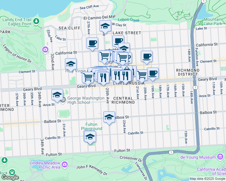 map of restaurants, bars, coffee shops, grocery stores, and more near 561 24th Avenue in San Francisco