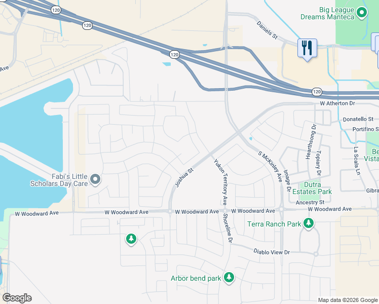 map of restaurants, bars, coffee shops, grocery stores, and more near 19589 McKinley Avenue in Manteca
