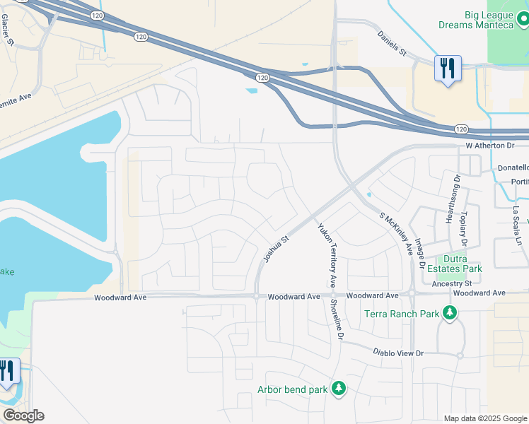 map of restaurants, bars, coffee shops, grocery stores, and more near 19589 Mckinley Ave in Manteca