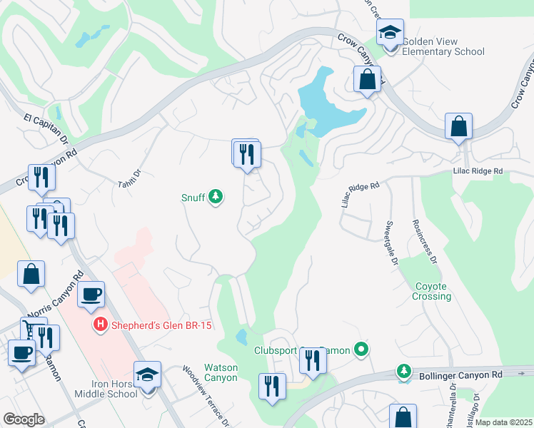 map of restaurants, bars, coffee shops, grocery stores, and more near 772 Lakemont Place in San Ramon
