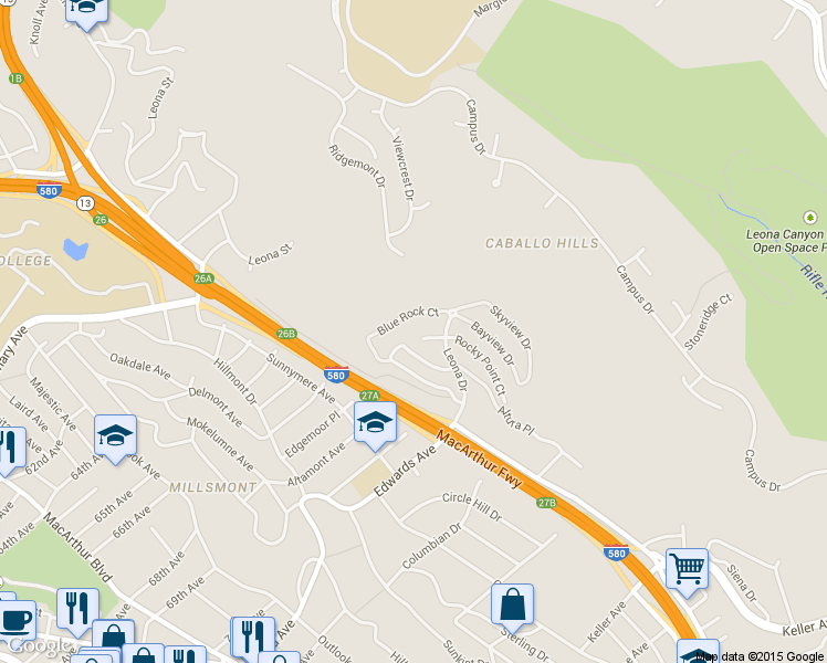 map of restaurants, bars, coffee shops, grocery stores, and more near 6090 Old Quarry Loop in Oakland
