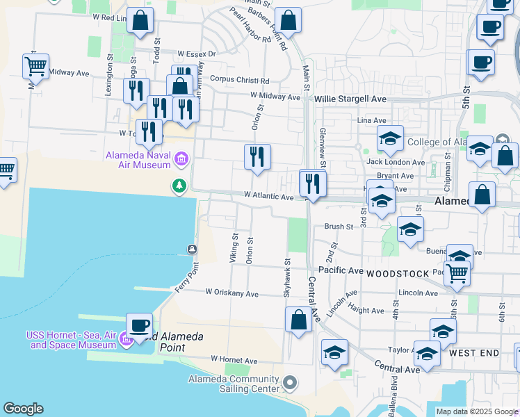 map of restaurants, bars, coffee shops, grocery stores, and more near 1800 Ferry Point in Alameda