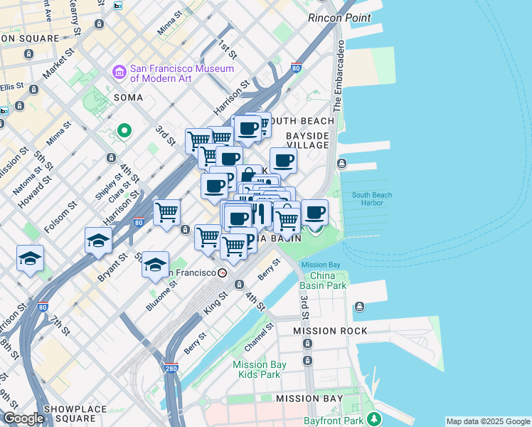 map of restaurants, bars, coffee shops, grocery stores, and more near in San Francisco