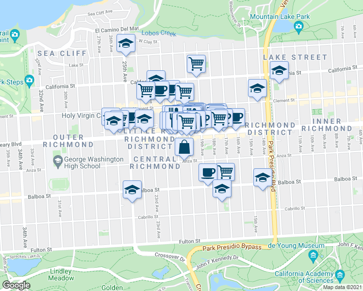 map of restaurants, bars, coffee shops, grocery stores, and more near 473 20th Avenue in San Francisco