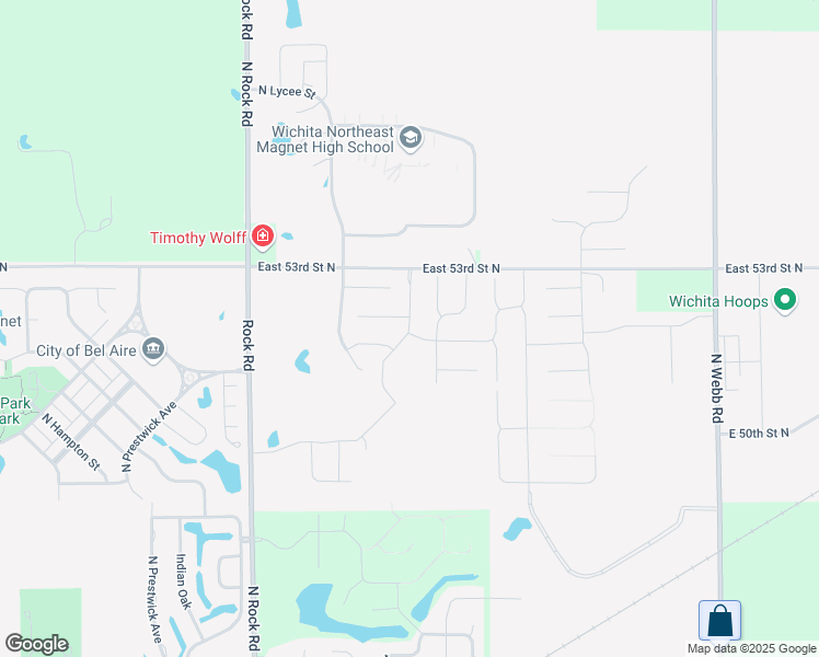 map of restaurants, bars, coffee shops, grocery stores, and more near North Rock Spring in Bel Aire