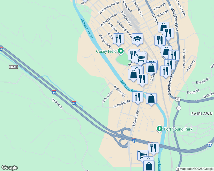 map of restaurants, bars, coffee shops, grocery stores, and more near 1215 South Crawford Avenue in Covington