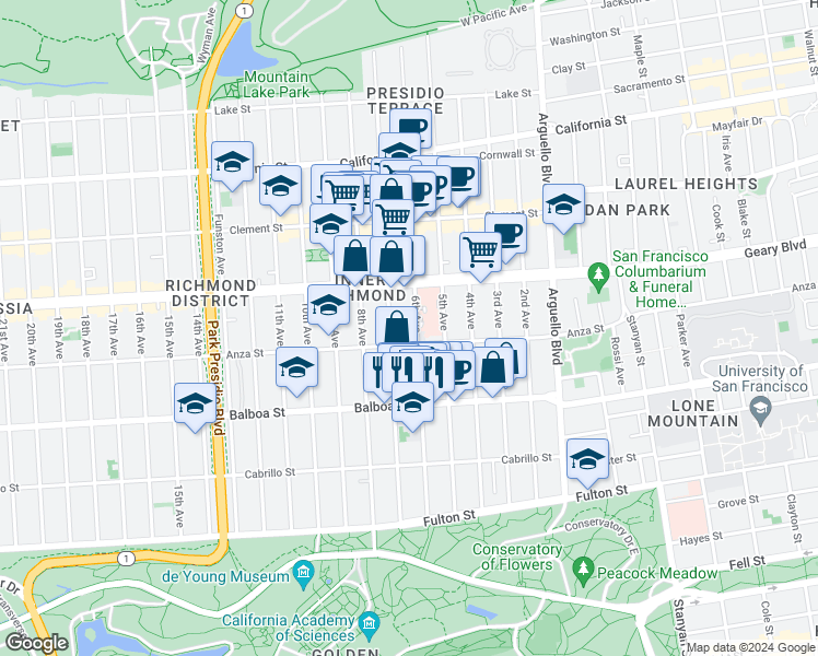 map of restaurants, bars, coffee shops, grocery stores, and more near in San Francisco