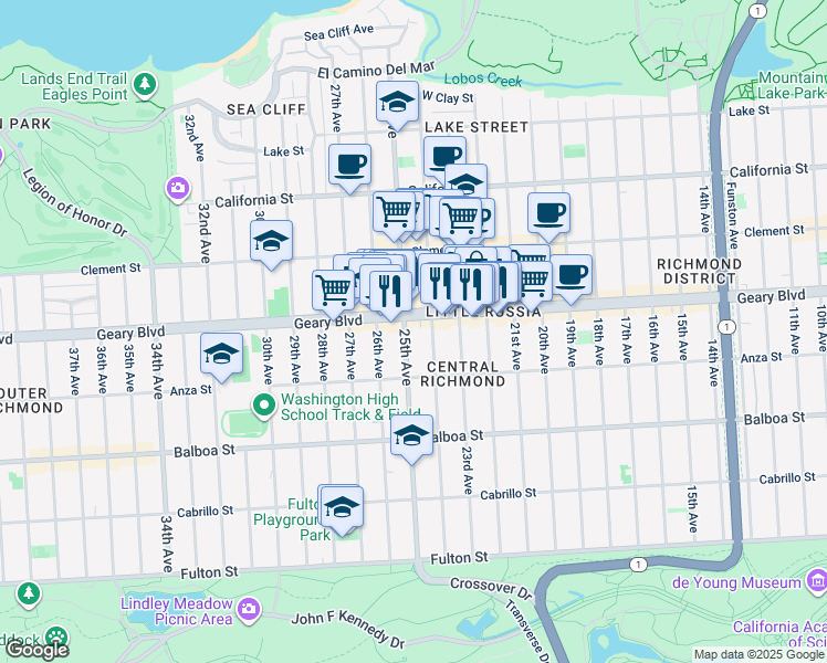 map of restaurants, bars, coffee shops, grocery stores, and more near 561 24th Avenue in San Francisco