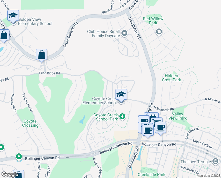 map of restaurants, bars, coffee shops, grocery stores, and more near 5924 Lantana Way in San Ramon