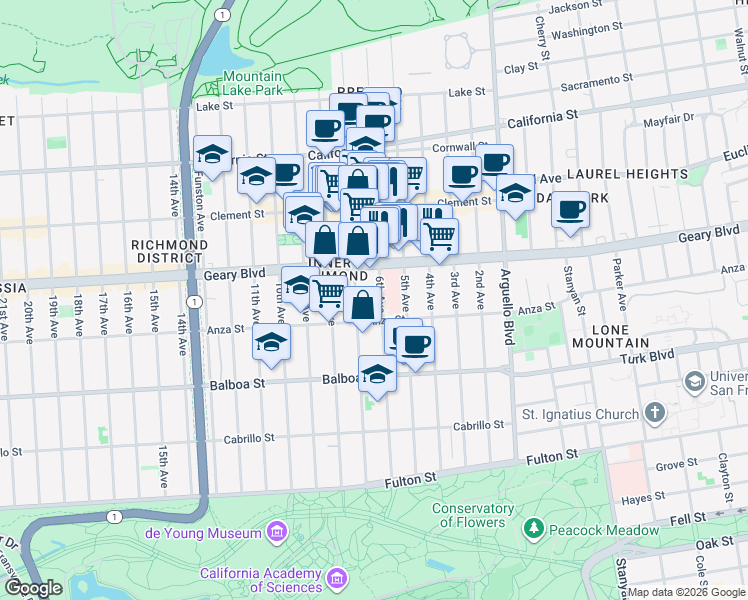 map of restaurants, bars, coffee shops, grocery stores, and more near in San Francisco