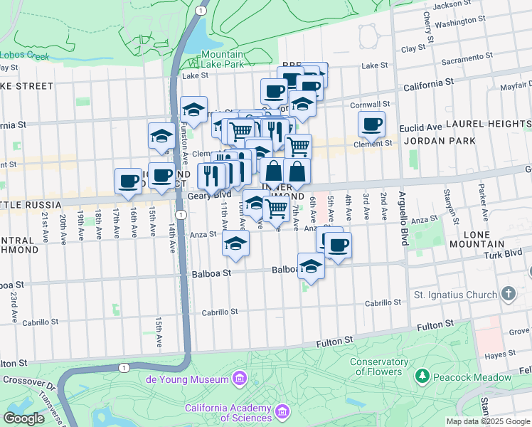 map of restaurants, bars, coffee shops, grocery stores, and more near 421 9th Avenue in San Francisco