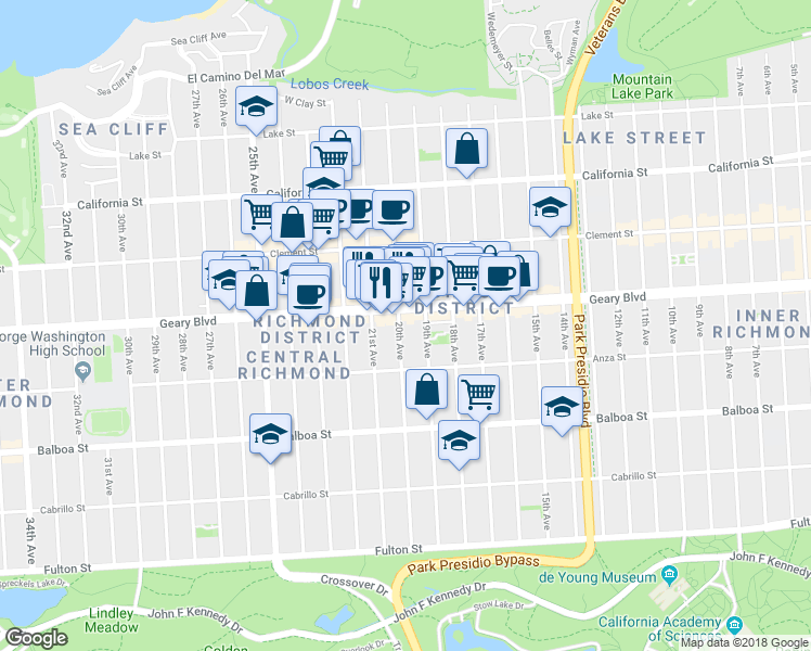 map of restaurants, bars, coffee shops, grocery stores, and more near 399 20th Avenue in San Francisco