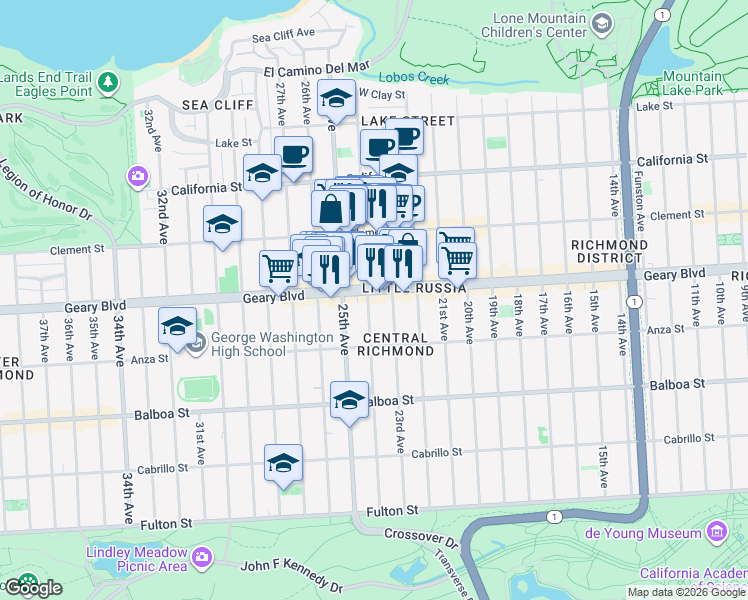 map of restaurants, bars, coffee shops, grocery stores, and more near in San Francisco