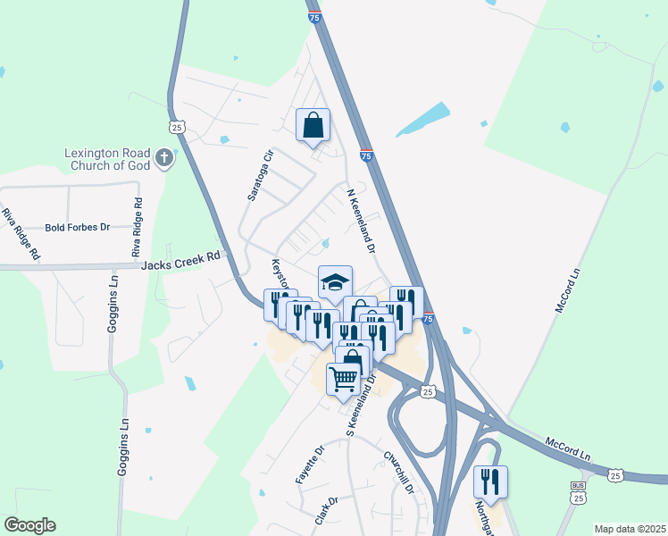 map of restaurants, bars, coffee shops, grocery stores, and more near 236 North Keeneland Drive in Richmond