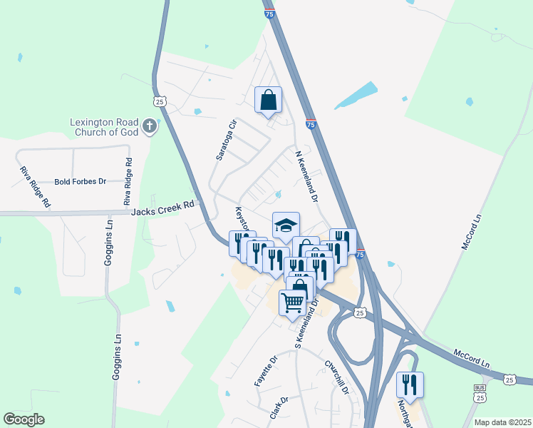 map of restaurants, bars, coffee shops, grocery stores, and more near 207 Keystone Drive in Richmond
