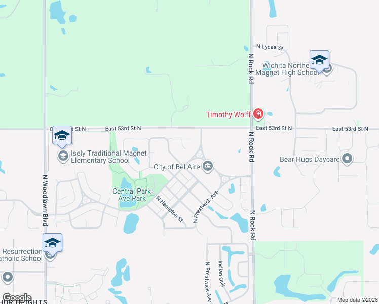 map of restaurants, bars, coffee shops, grocery stores, and more near 5183 Cambridge Street in Bel Aire