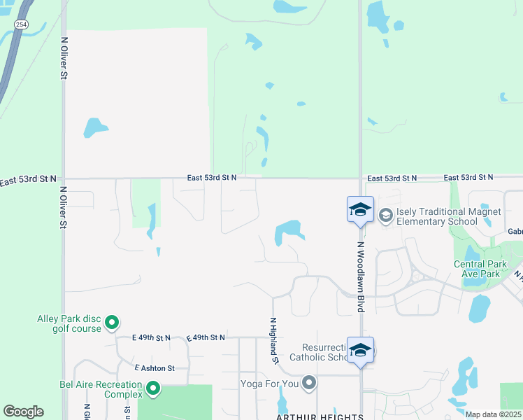 map of restaurants, bars, coffee shops, grocery stores, and more near 5859 East 53rd Street North in Bel Aire