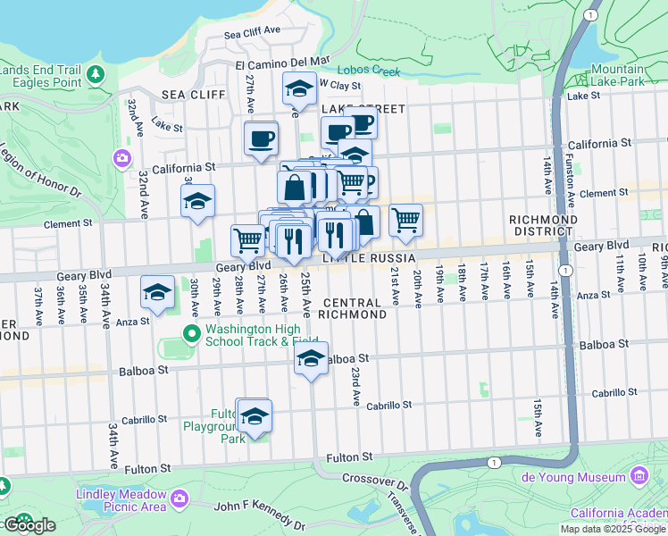 map of restaurants, bars, coffee shops, grocery stores, and more near in San Francisco