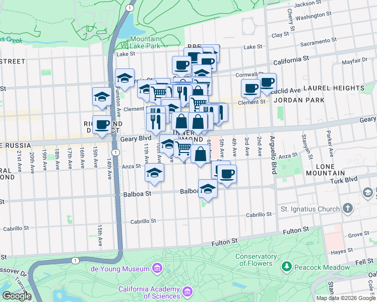 map of restaurants, bars, coffee shops, grocery stores, and more near in San Francisco