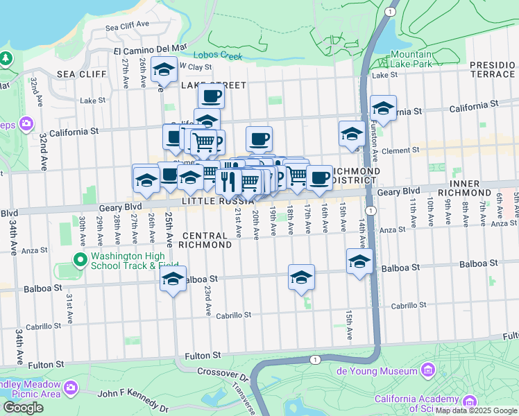 map of restaurants, bars, coffee shops, grocery stores, and more near 420 20th Avenue in San Francisco