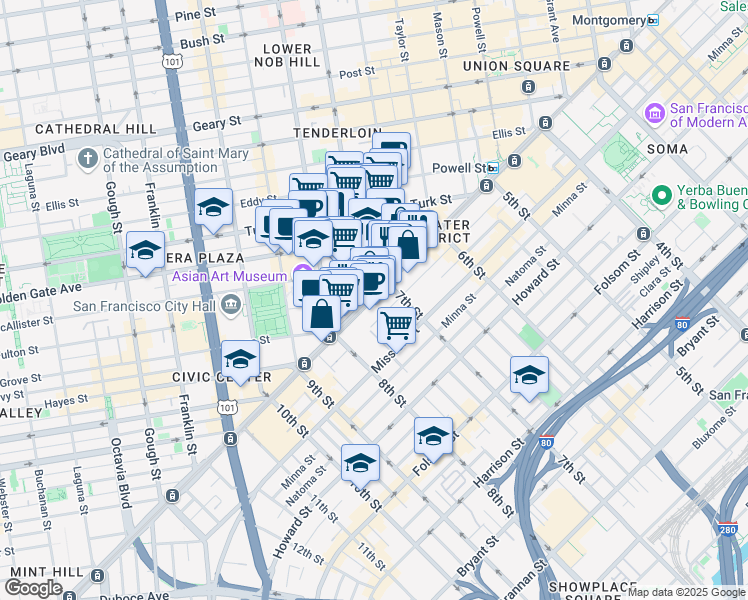 map of restaurants, bars, coffee shops, grocery stores, and more near 1122 V in San Francisco