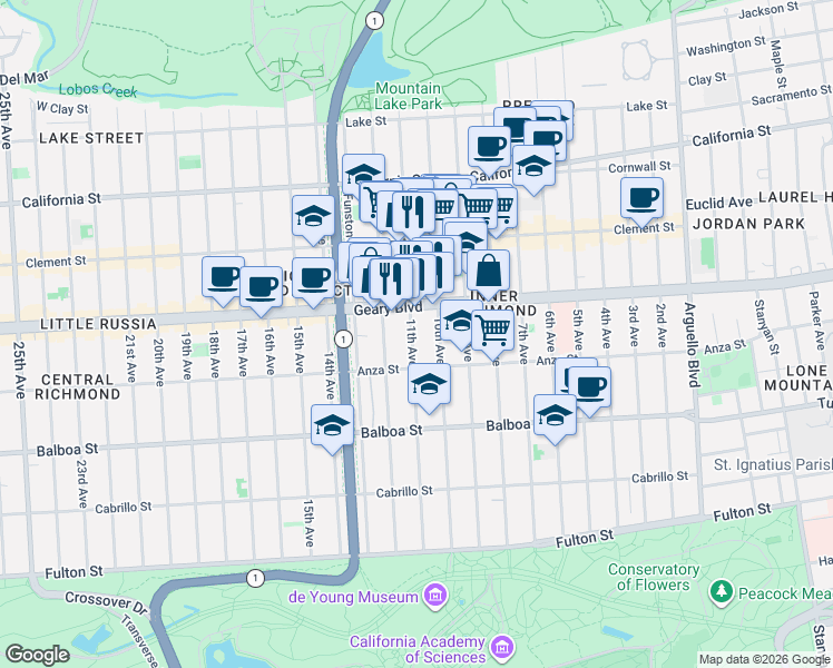 map of restaurants, bars, coffee shops, grocery stores, and more near in San Francisco