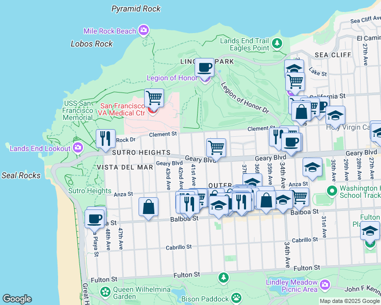 map of restaurants, bars, coffee shops, grocery stores, and more near in San Francisco
