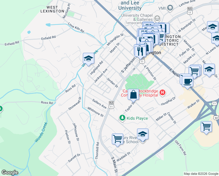 map of restaurants, bars, coffee shops, grocery stores, and more near 12 Jordan Street in Lexington