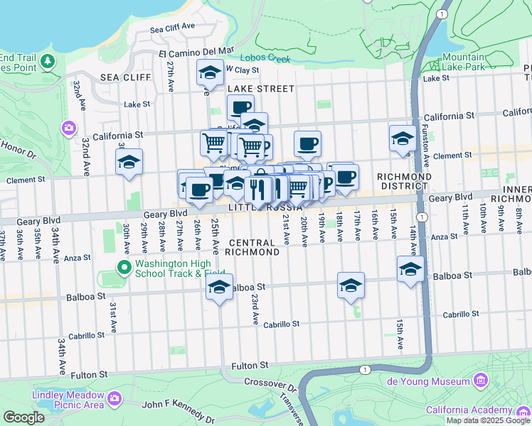 map of restaurants, bars, coffee shops, grocery stores, and more near in San Francisco