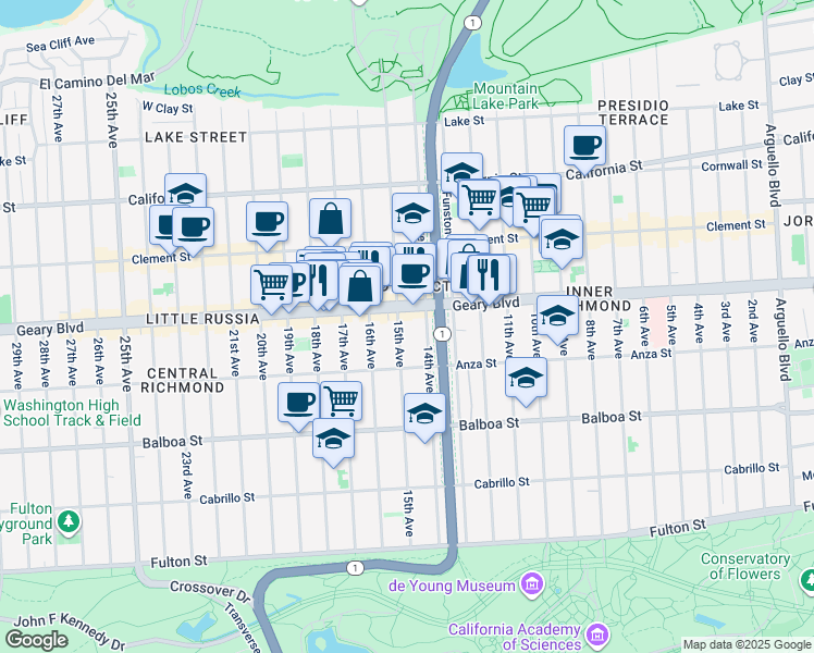map of restaurants, bars, coffee shops, grocery stores, and more near in San Francisco