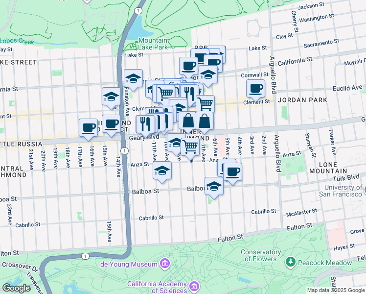 map of restaurants, bars, coffee shops, grocery stores, and more near in San Francisco