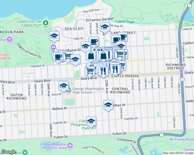 map of restaurants, bars, coffee shops, grocery stores, and more near in San Francisco