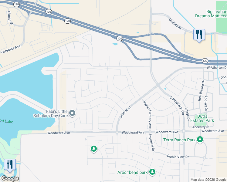 map of restaurants, bars, coffee shops, grocery stores, and more near 3259 Jubilee Drive in Manteca