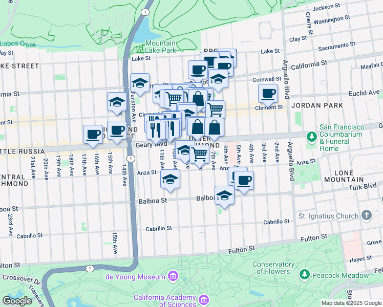 map of restaurants, bars, coffee shops, grocery stores, and more near 440 9th Avenue in San Francisco