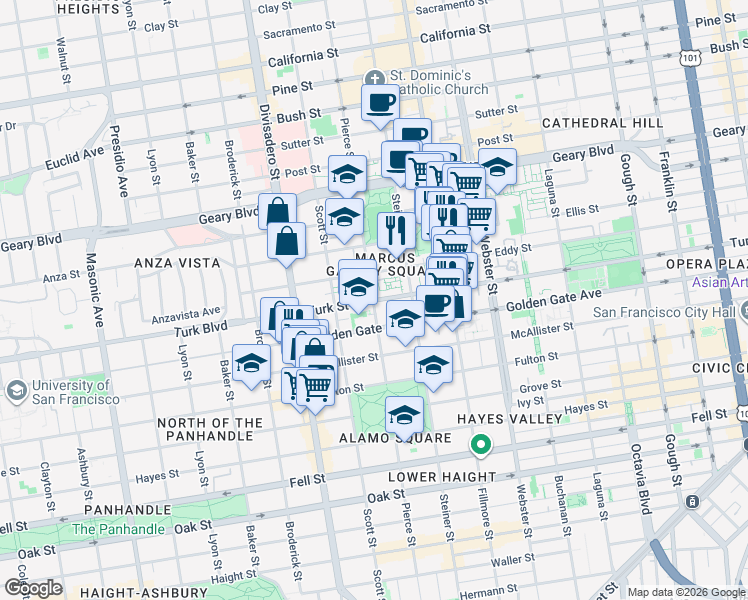map of restaurants, bars, coffee shops, grocery stores, and more near in San Francisco