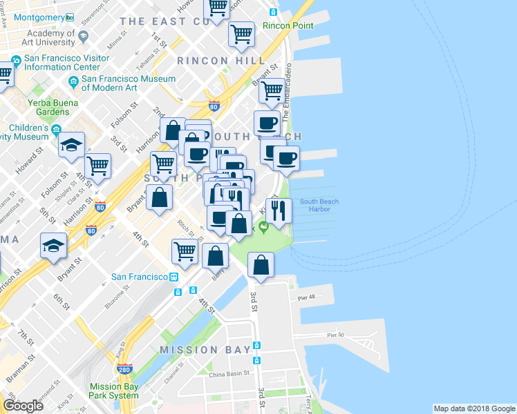 map of restaurants, bars, coffee shops, grocery stores, and more near in San Francisco