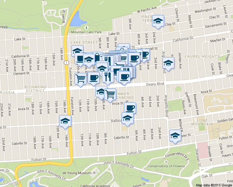 map of restaurants, bars, coffee shops, grocery stores, and more near in San Francisco