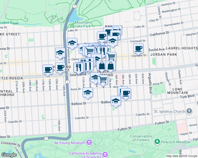 map of restaurants, bars, coffee shops, grocery stores, and more near in San Francisco