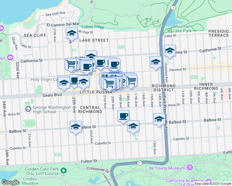 map of restaurants, bars, coffee shops, grocery stores, and more near 399 20th Avenue in San Francisco
