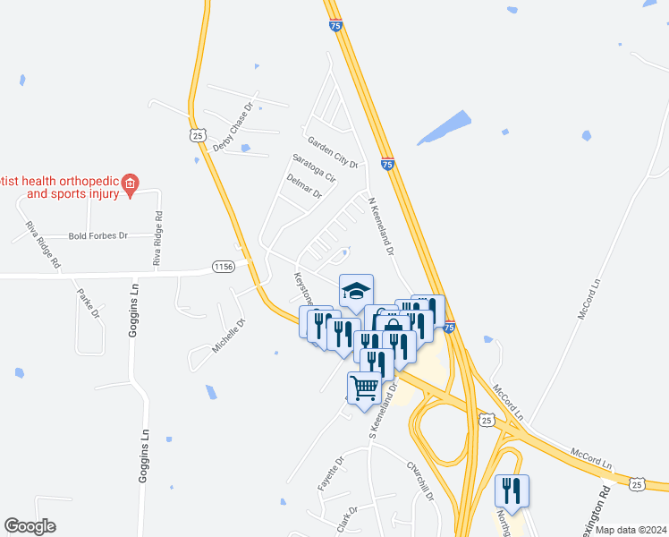 map of restaurants, bars, coffee shops, grocery stores, and more near 207 Keystone Drive in Richmond