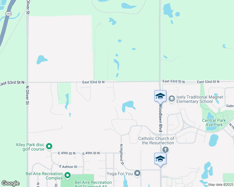 map of restaurants, bars, coffee shops, grocery stores, and more near 5859 East 53rd Street North in Bel Aire