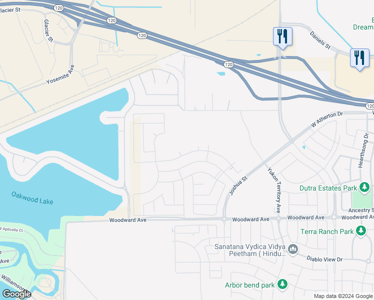 map of restaurants, bars, coffee shops, grocery stores, and more near 3317 Jubilee Drive in Manteca