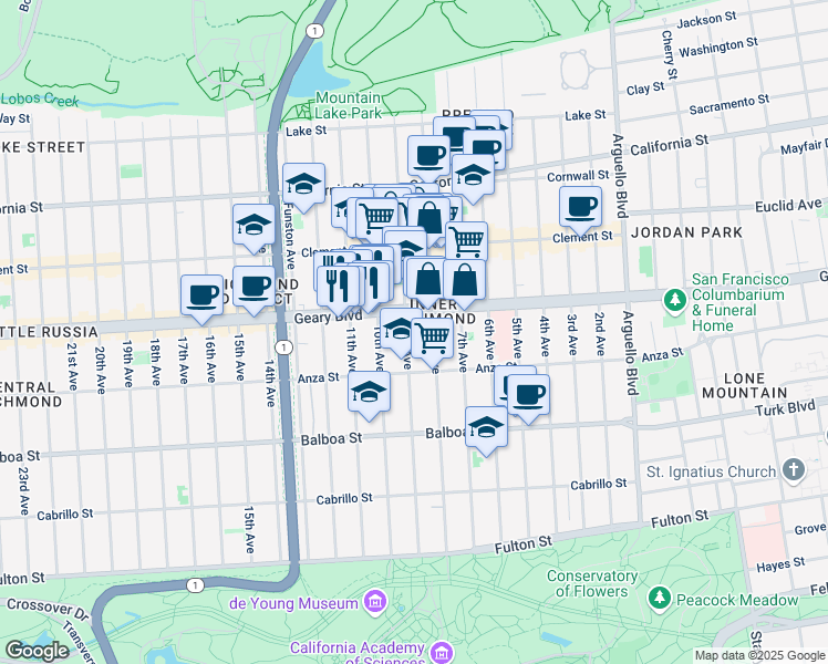 map of restaurants, bars, coffee shops, grocery stores, and more near 430 9th Avenue in San Francisco