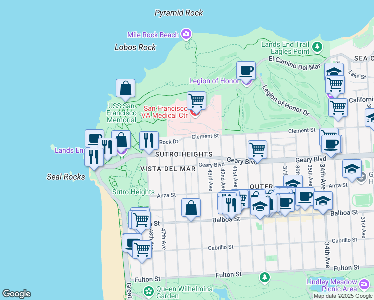 map of restaurants, bars, coffee shops, grocery stores, and more near in San Francisco