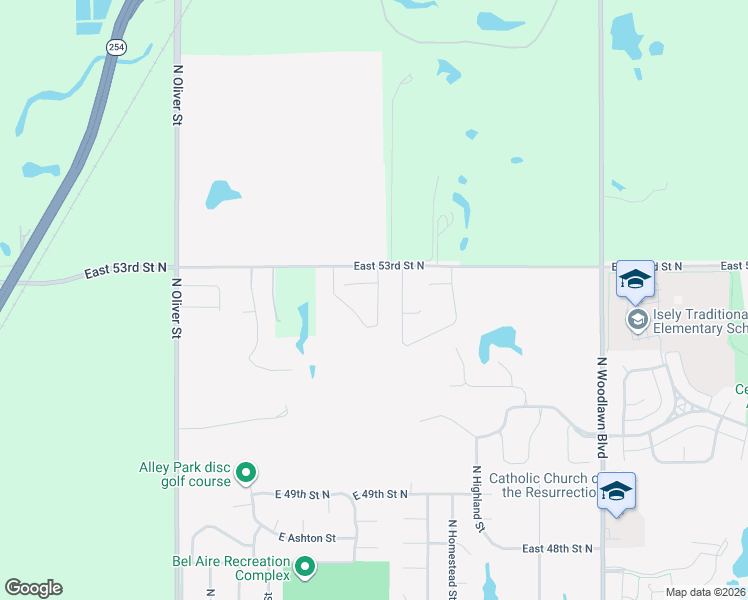 map of restaurants, bars, coffee shops, grocery stores, and more near 5650 East 53rd Street North in Kechi