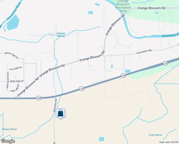 map of restaurants, bars, coffee shops, grocery stores, and more near 12254 Orange Blossom Road in Oakdale