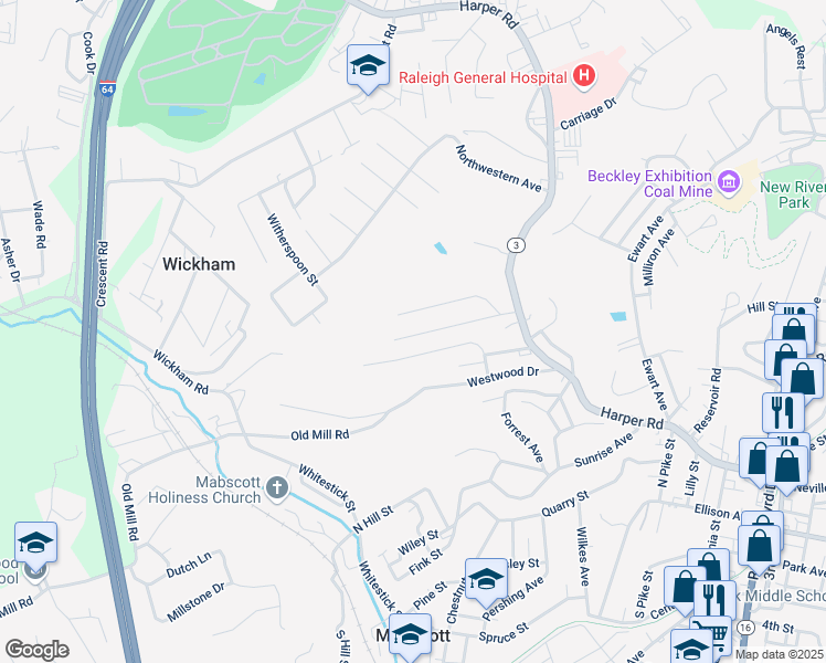 map of restaurants, bars, coffee shops, grocery stores, and more near 237 Fairview Ave in Beckley