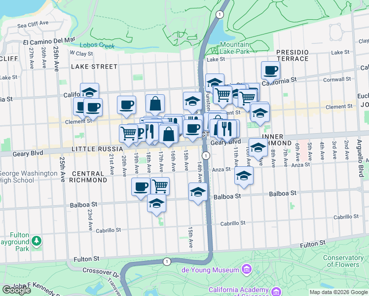 map of restaurants, bars, coffee shops, grocery stores, and more near in San Francisco