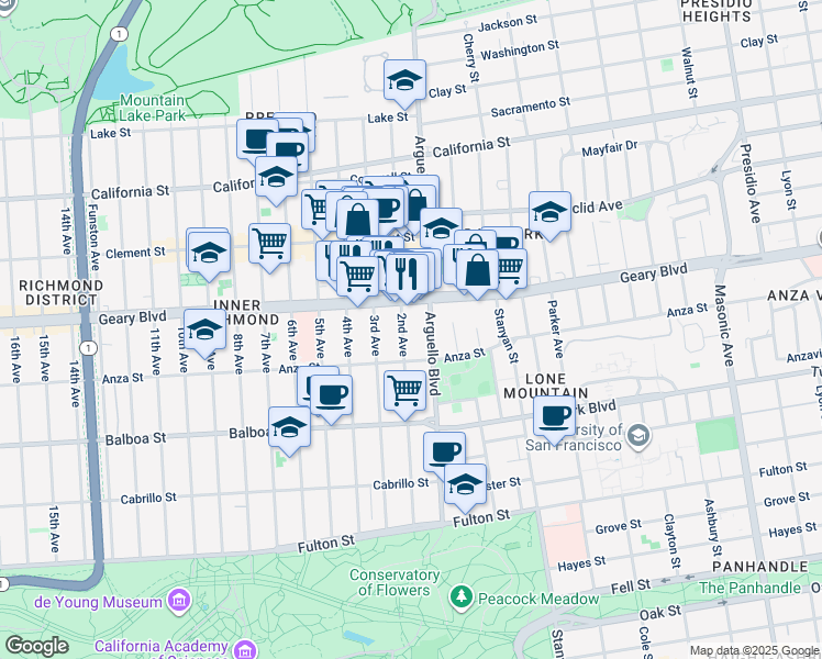 map of restaurants, bars, coffee shops, grocery stores, and more near 441a 2nd Avenue in San Francisco