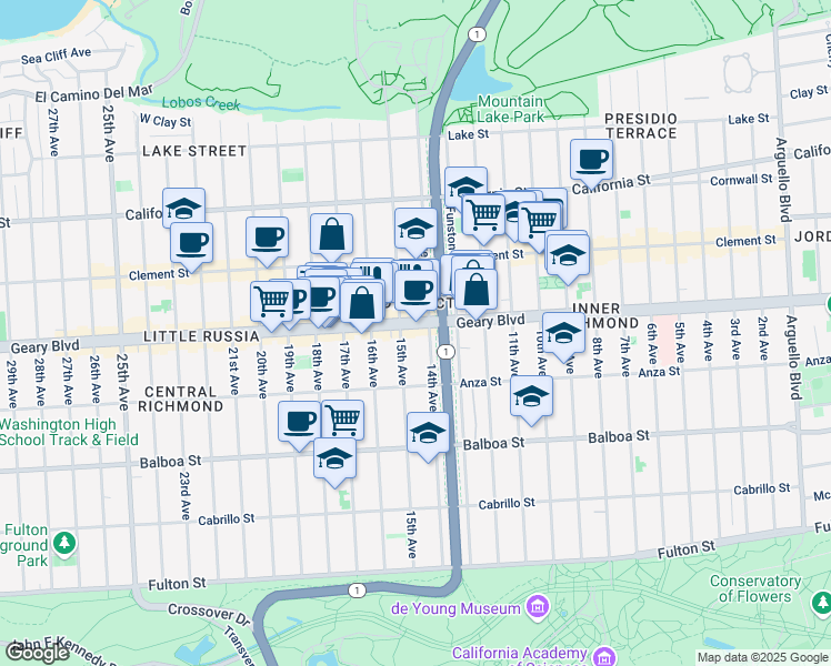 map of restaurants, bars, coffee shops, grocery stores, and more near in San Francisco